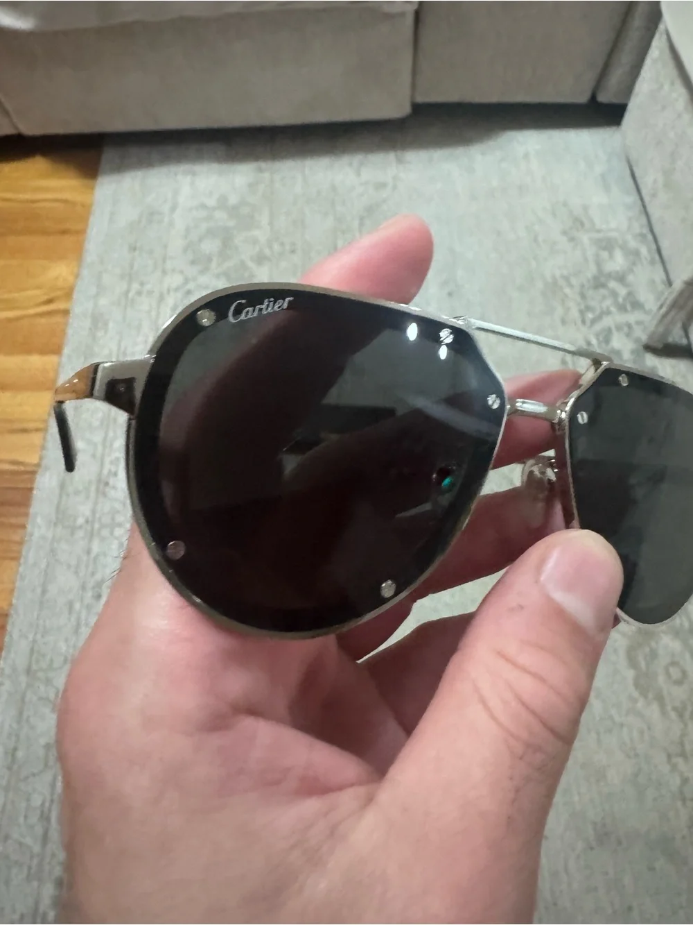 Cartier Aviator Sunglasses - Silver Frame with Black Lenses used in